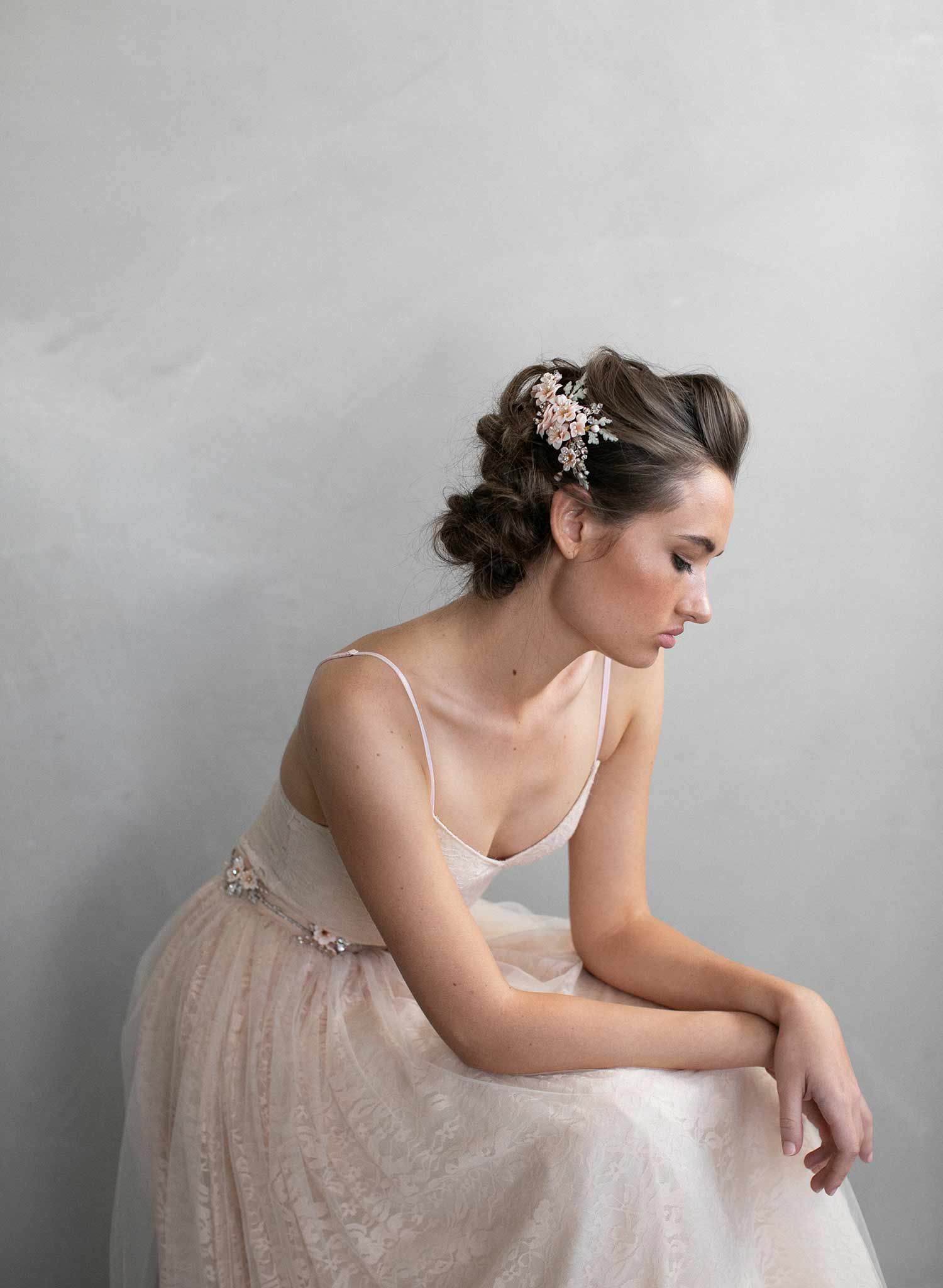 Twigs & Honey Tulle Long Bridal Hair Bow, Veil - Drapey Tulle Bridal Bow Hair Comb - Style #2356