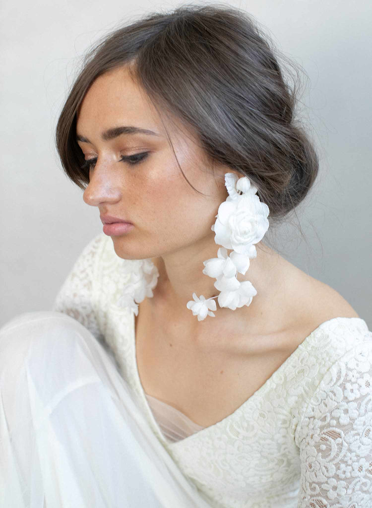 bridal earrings, bridal accessory, floral earrings, silk flowers, twigs and honey, wedding accessory, earrings