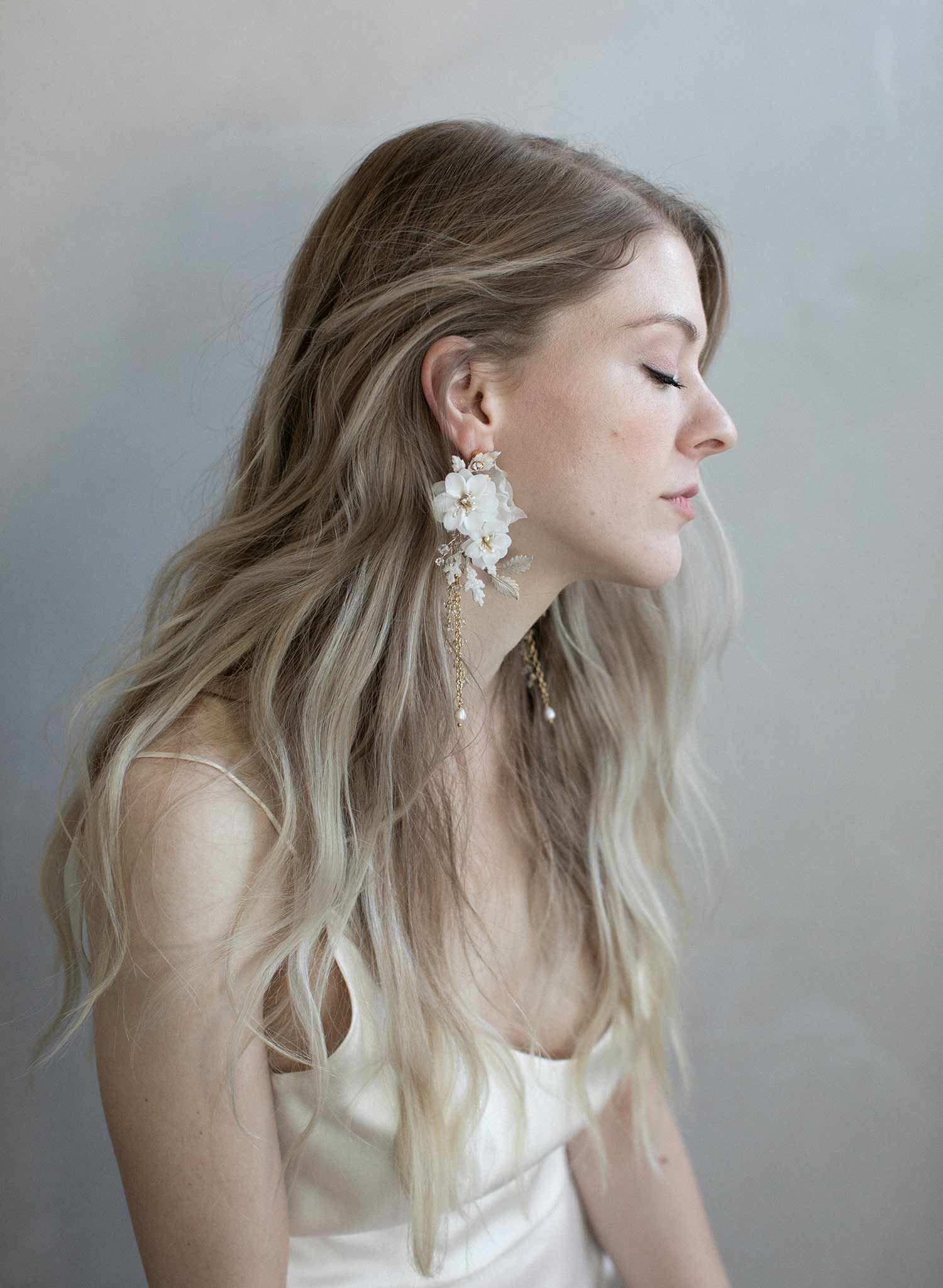 bridal earrings, clay flower earrings, ivory bridal earrings, bridal accessory, wedding jewelry, jewelry, earrings, twigs and honey
