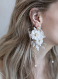 bridal earrings, clay flower earrings, ivory bridal earrings, bridal accessory, wedding jewelry, jewelry, earrings, twigs and honey