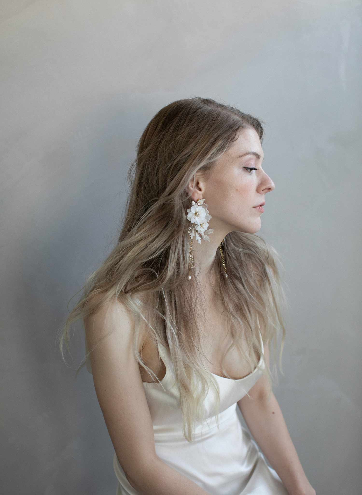 bridal earrings, clay flower earrings, ivory bridal earrings, bridal accessory, wedding jewelry, jewelry, earrings, twigs and honey
