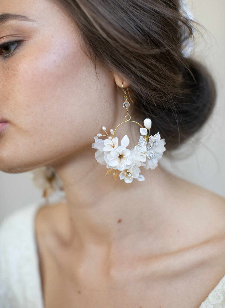 floral bridal earrings, clay flowers, bridal earrings, bridal accessory, earrings, wedding earrings, twigs and honey
