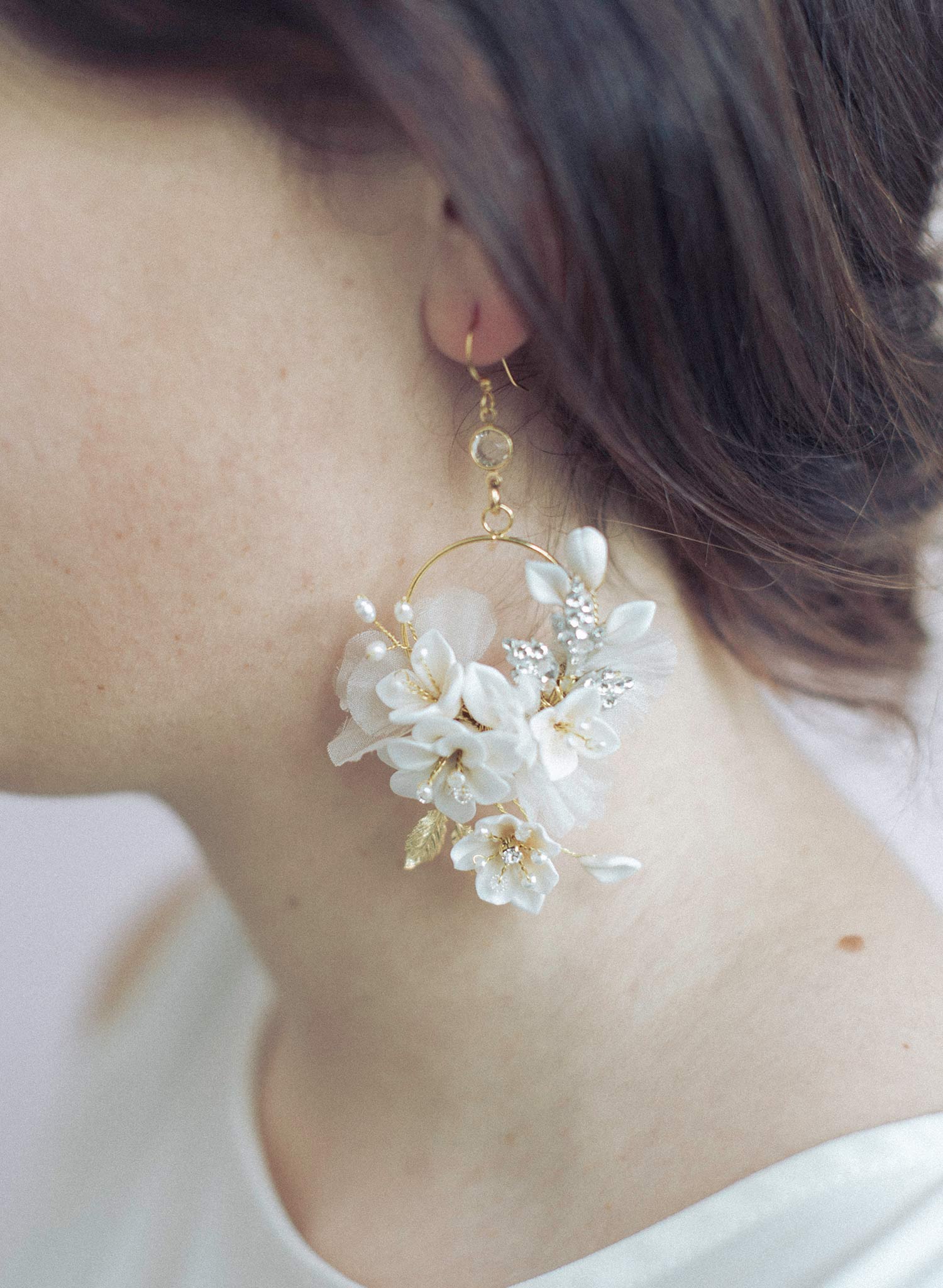 White Earrings, Flower Clay Earrings, Wedding Earrings