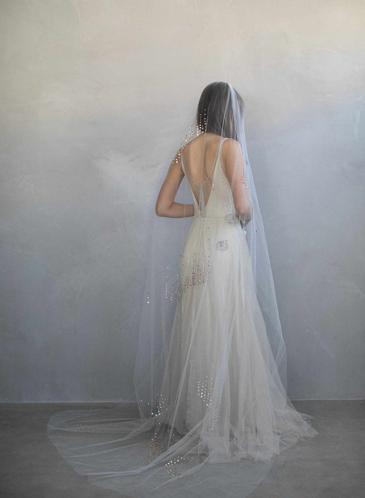 crystal veil, chapel veil, bridal crystal veil, rhinestone veil, wedding veil, twigs and honey, crystal wedding veil