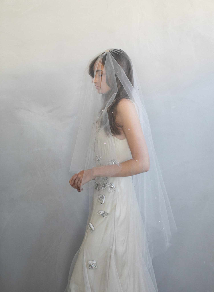 Rhinestone-Scattered Tulle Cathedral-Length Veil