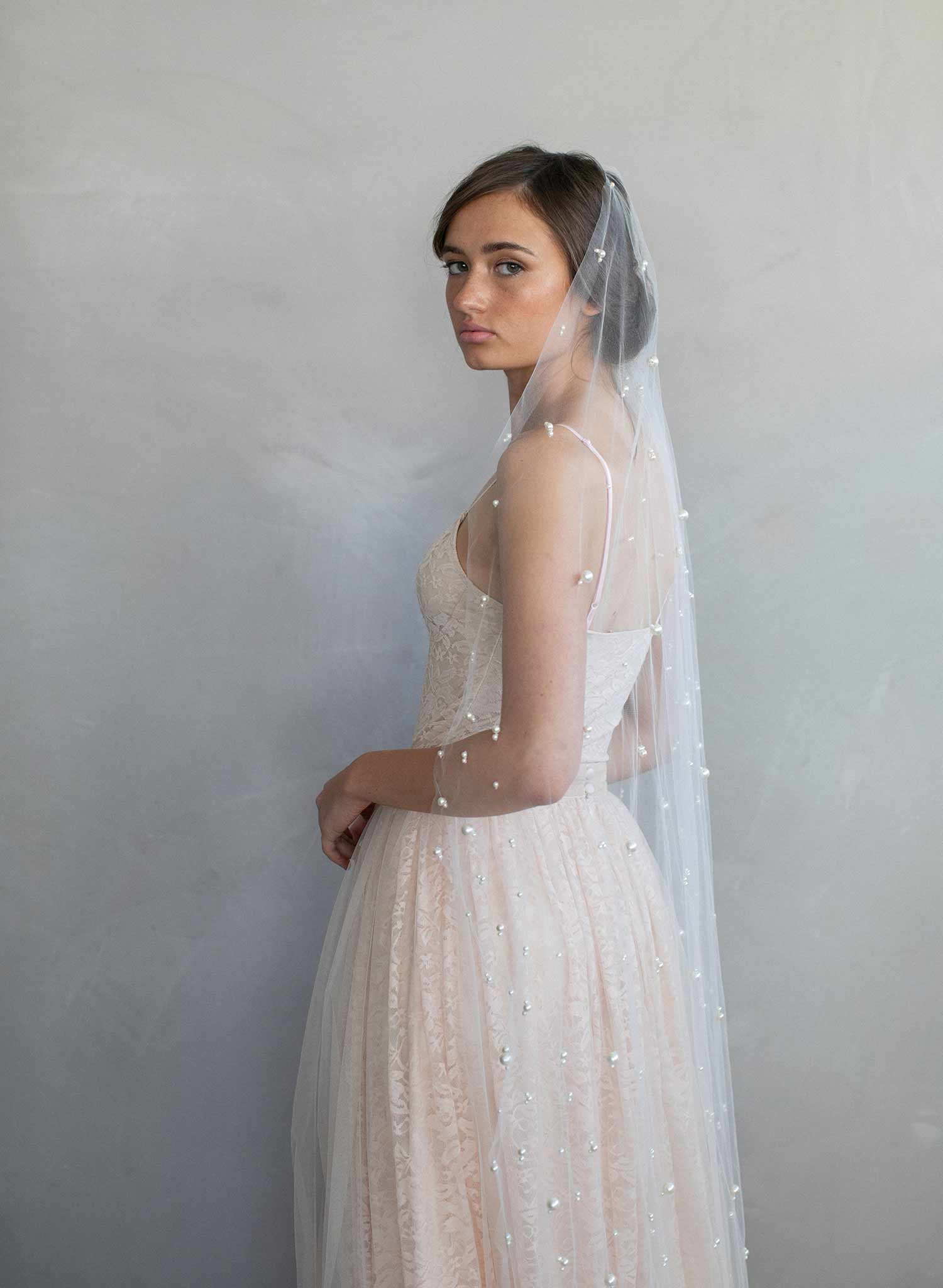 pearl bridal veil, pearl veil, ivory veil, wedding veil, twigs & honey, twigsandhoney, train veil, chapel veil
