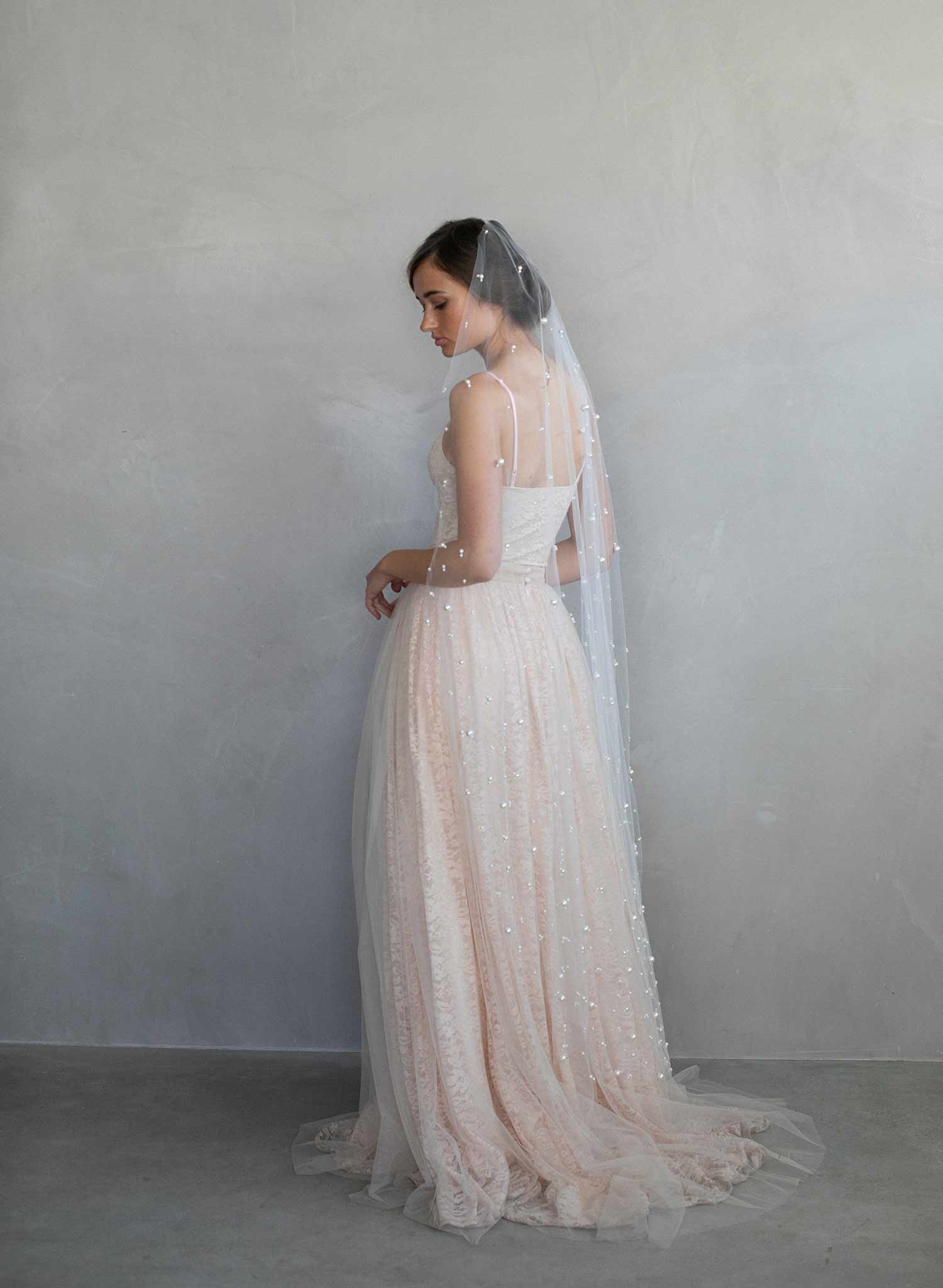 pearl bridal veil, pearl veil, ivory veil, wedding veil, twigs & honey, twigsandhoney, train veil, chapel veil