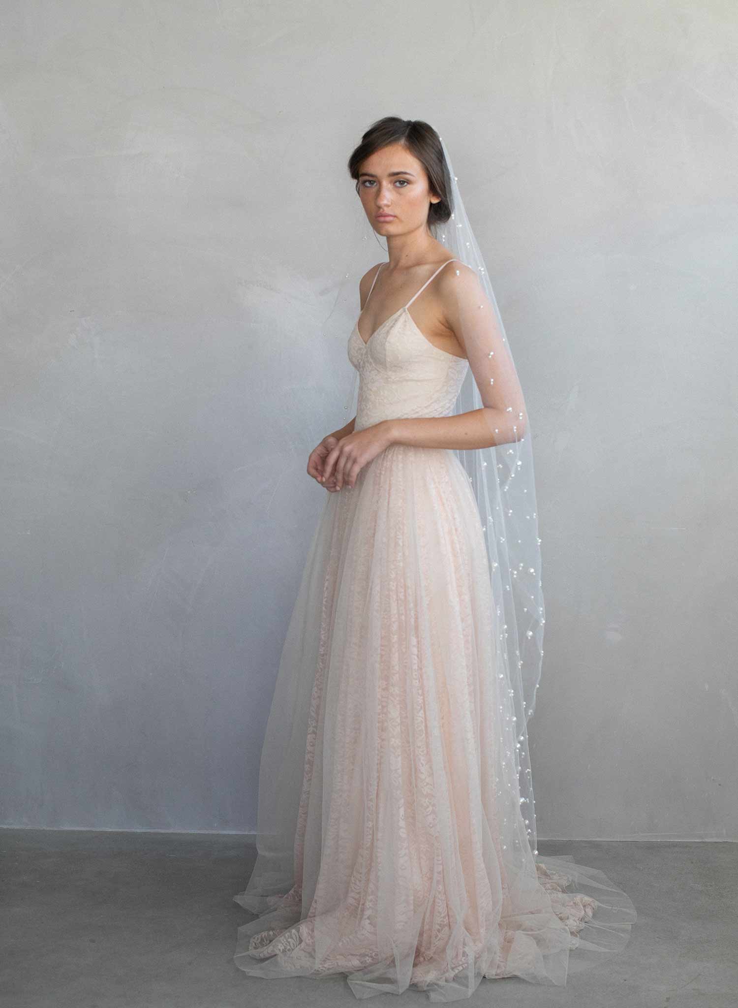 pearl bridal veil, pearl veil, ivory veil, wedding veil, twigs & honey, twigsandhoney, train veil, chapel veil