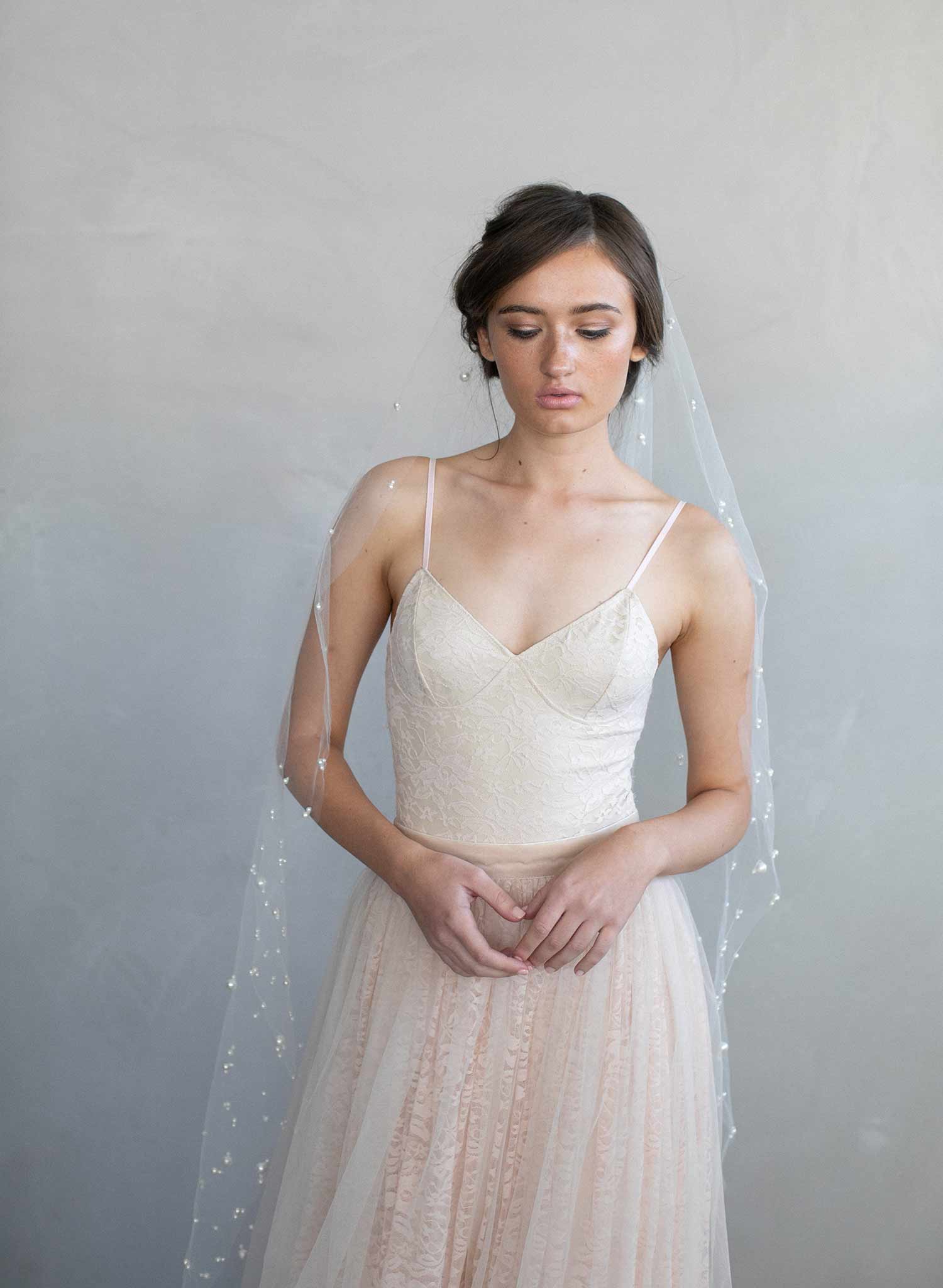 Twigs & Honey Mini Tulle Veil with Pearls - Style #212