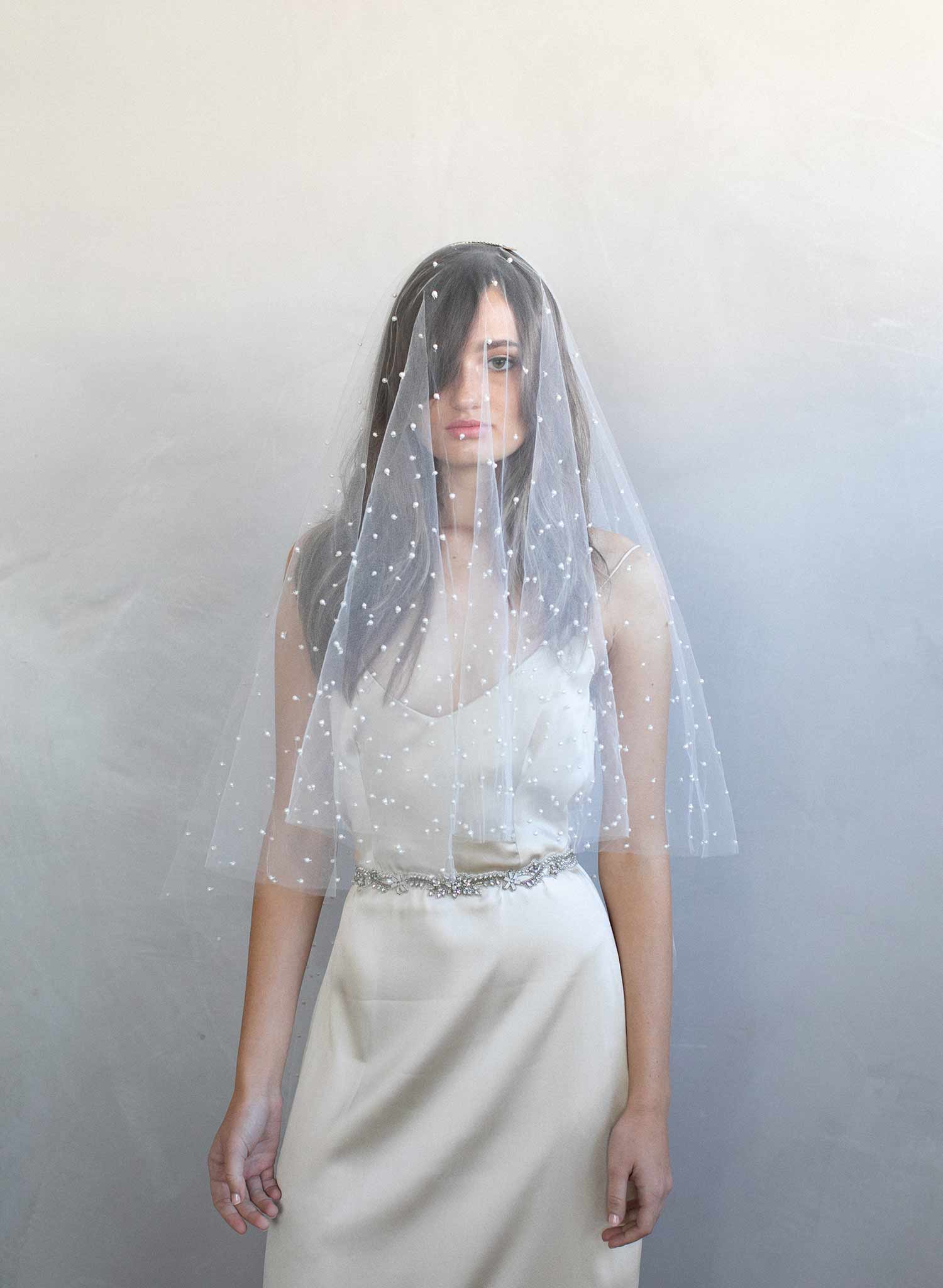 Twigs & Honey Mini Tulle Veil with Pearls - Style #212
