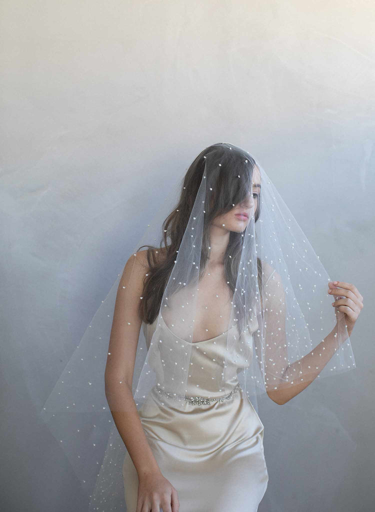 pearl veil, bridal veil, wedding veil, pearl wedding veil, fingertip veil, ivory veil, twigs and honey