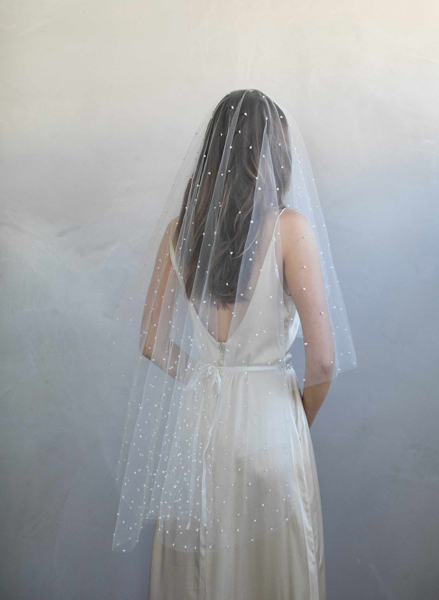 Twigs & Honey Pearl Bridal Veil, Wedding Veil - Pearl Showers Bridal Train Veil - Style #2065