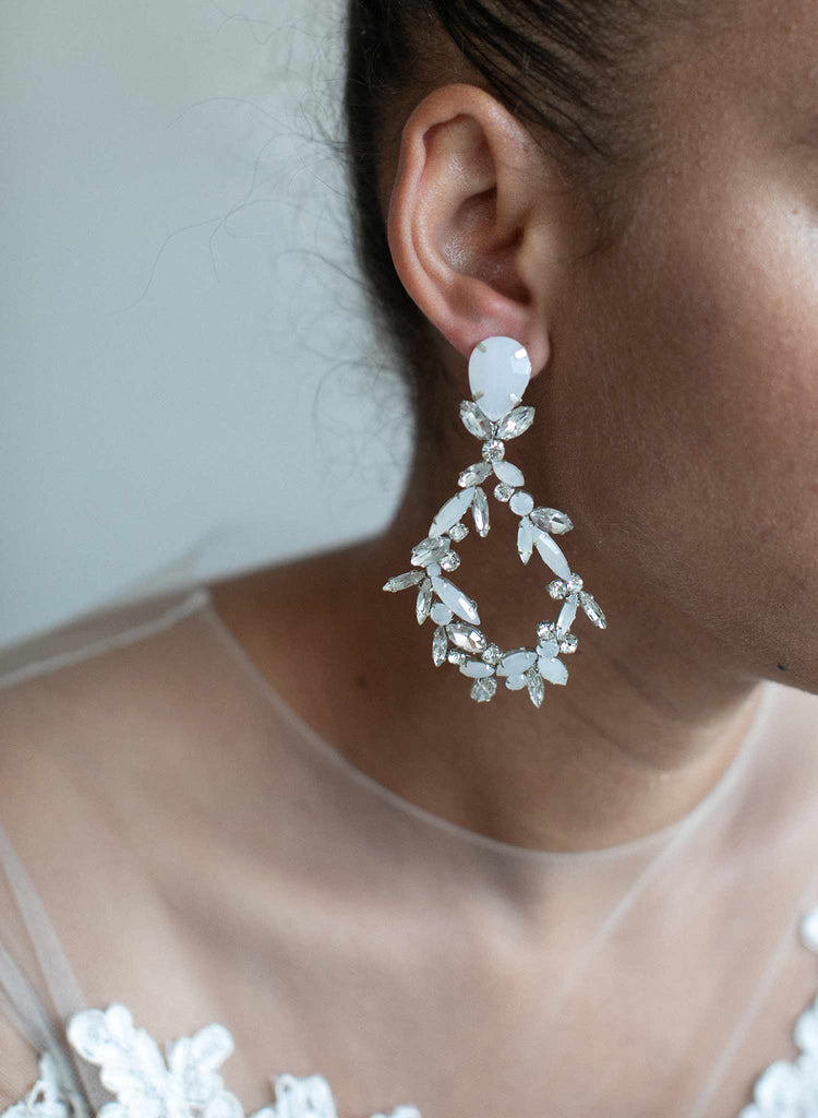 crystal bridal earrings, bridal earrings, opal earrings, opal wedding accessory, twigs & honey, earrings