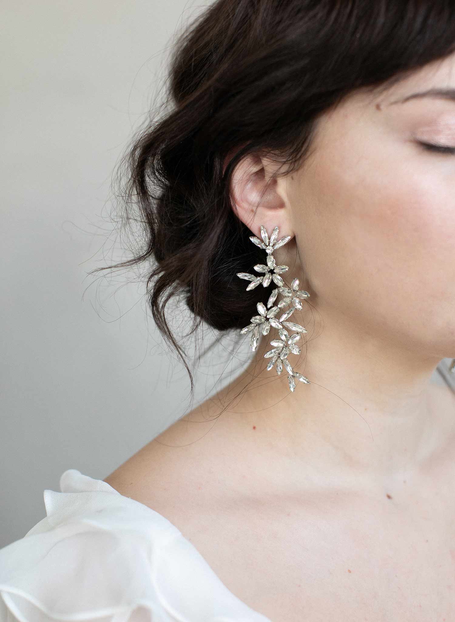 Beatrice Clear Crystal Drop Earrings | Silver Ornate Special Occasion –  Shop Suey Boutique