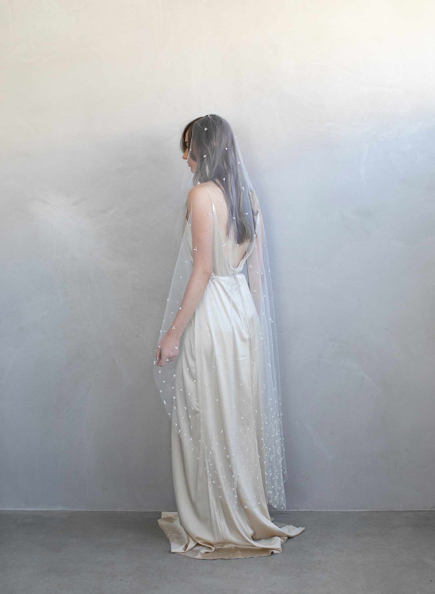 Twigs & Honey Pearl Bridal Veil, Wedding Veil - Pearl Showers Bridal Train Veil - Style #2065