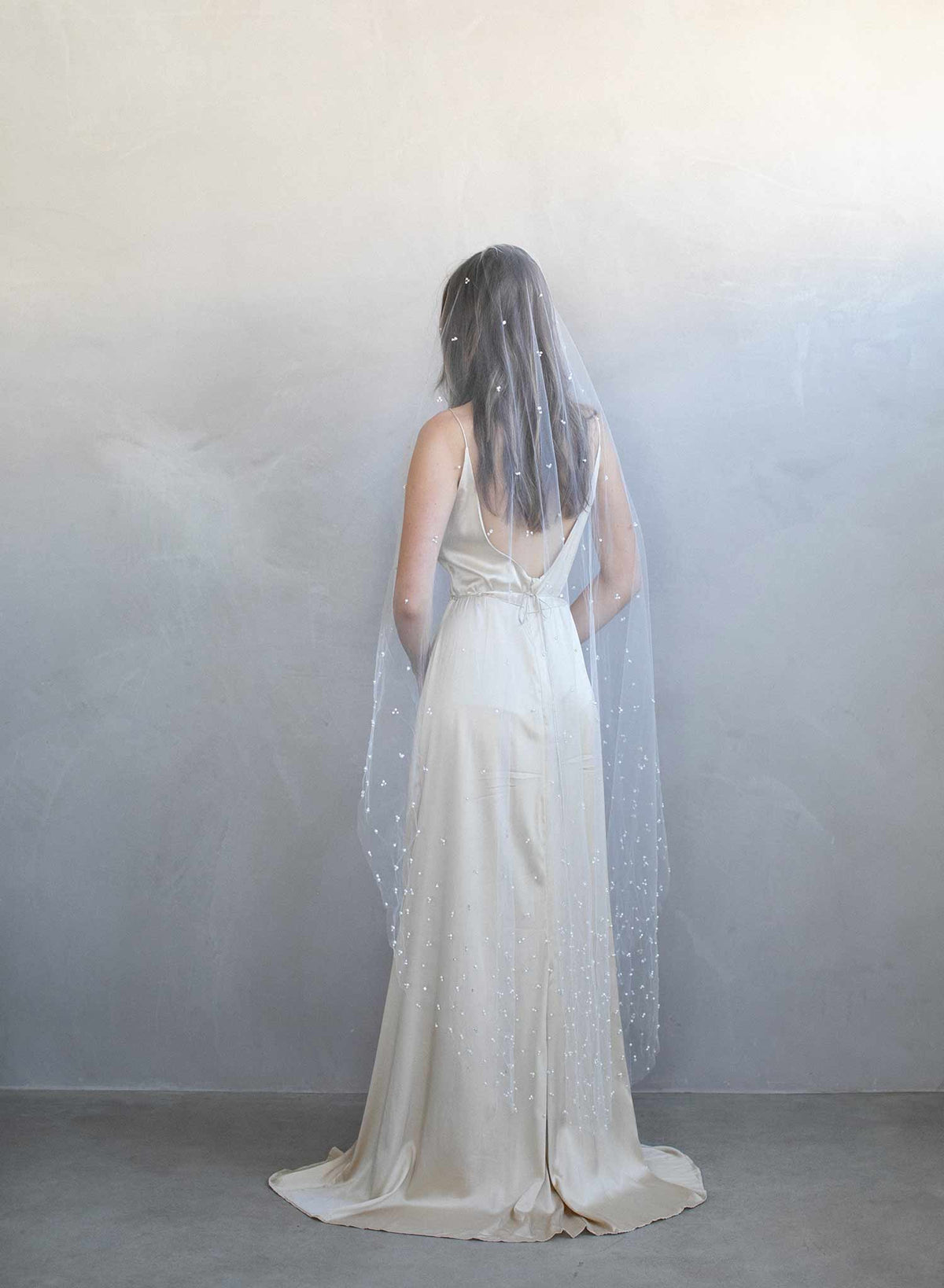 Sequin and pearl bridal train veil - Pearl and sequin chapel train veil ...