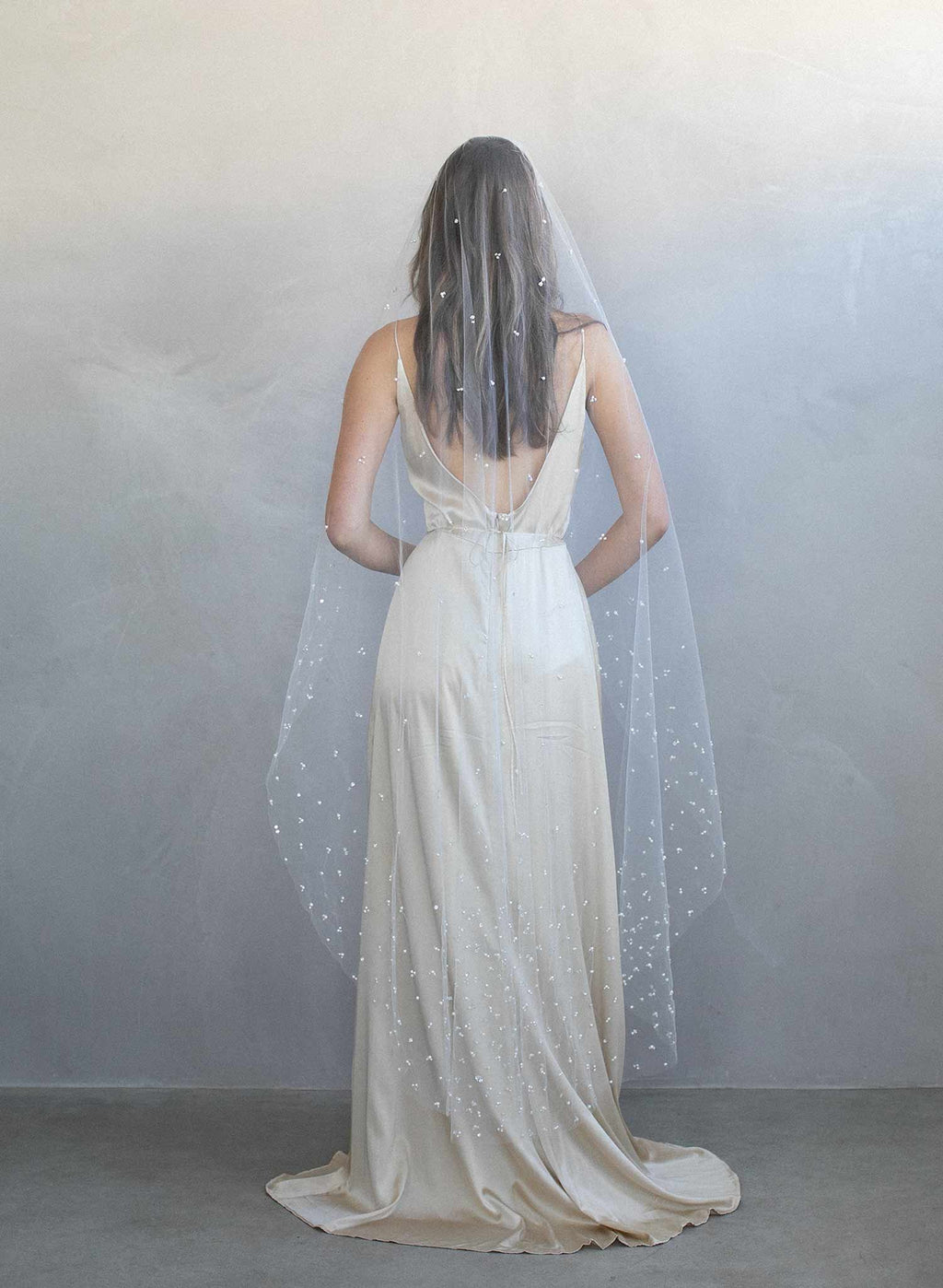 Sequin and pearl bridal train veil - Pearl and sequin chapel train veil ...