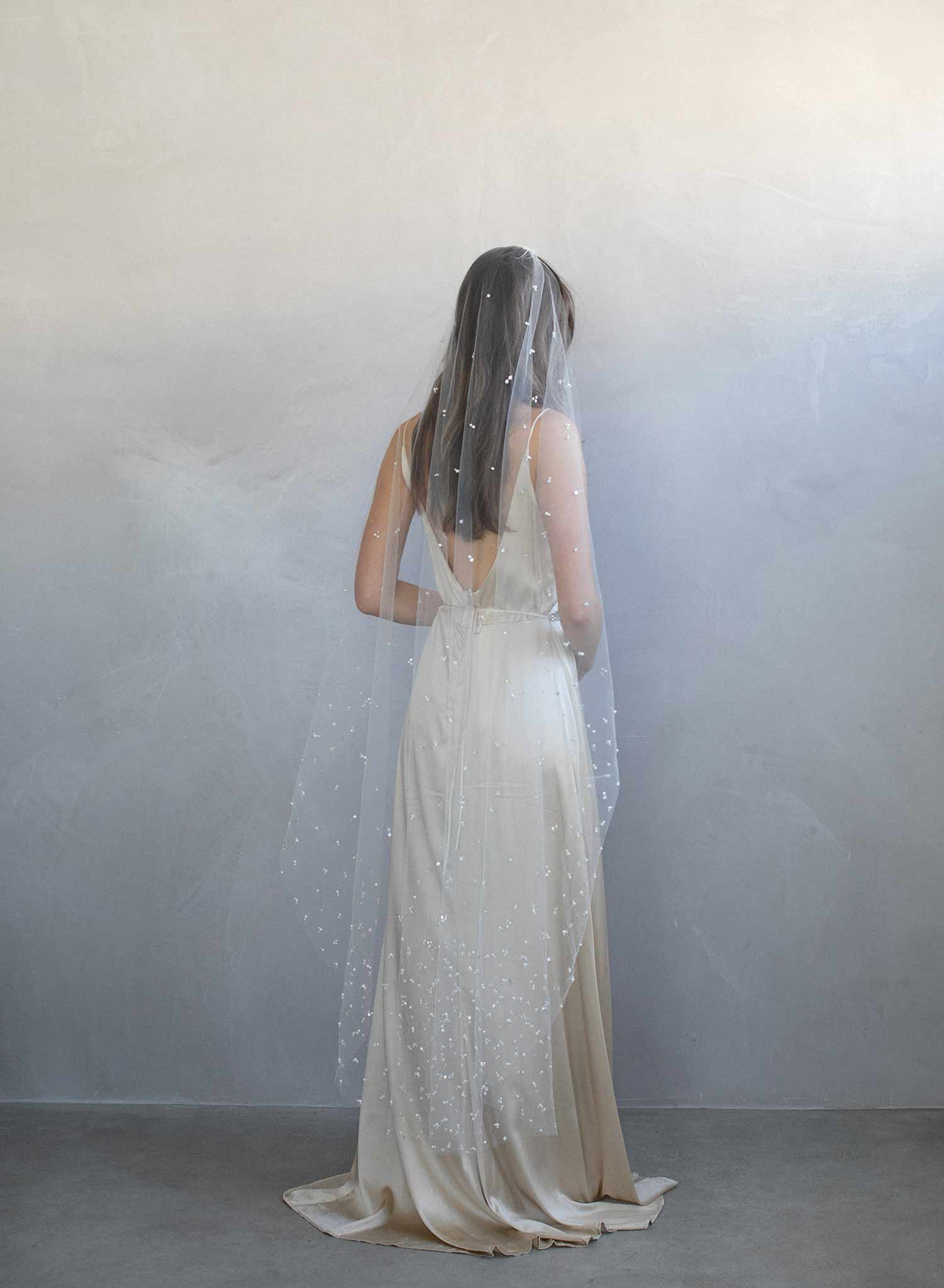 Sequin and pearl bridal train veil - Pearl and sequin chapel train veil ...