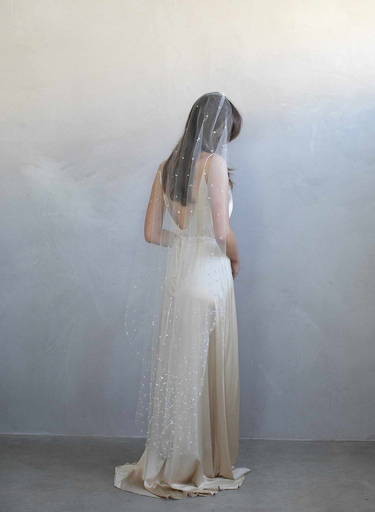 Sequin and pearl bridal train veil - Pearl and sequin chapel train veil ...