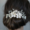 bridal floral hair comb, gold hair comb, bridal hair accessories, wedding headpiece, twigs and honey, pearls