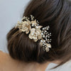 bridal floral hair comb, gold hair comb, bridal hair accessories, wedding headpiece, twigs and honey, pearls