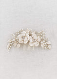 bridal floral hair comb, gold hair comb, bridal hair accessories, wedding headpiece, twigs and honey, pearls