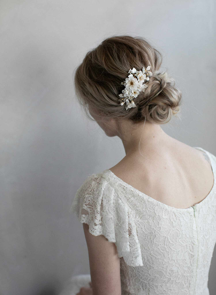 bridal floral hair comb, handmade, twigs and honey, wedding