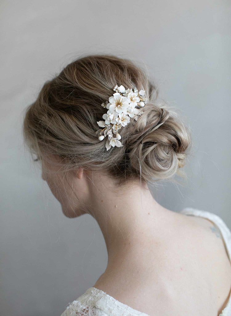 bridal floral hair comb, handmade, twigs and honey, wedding