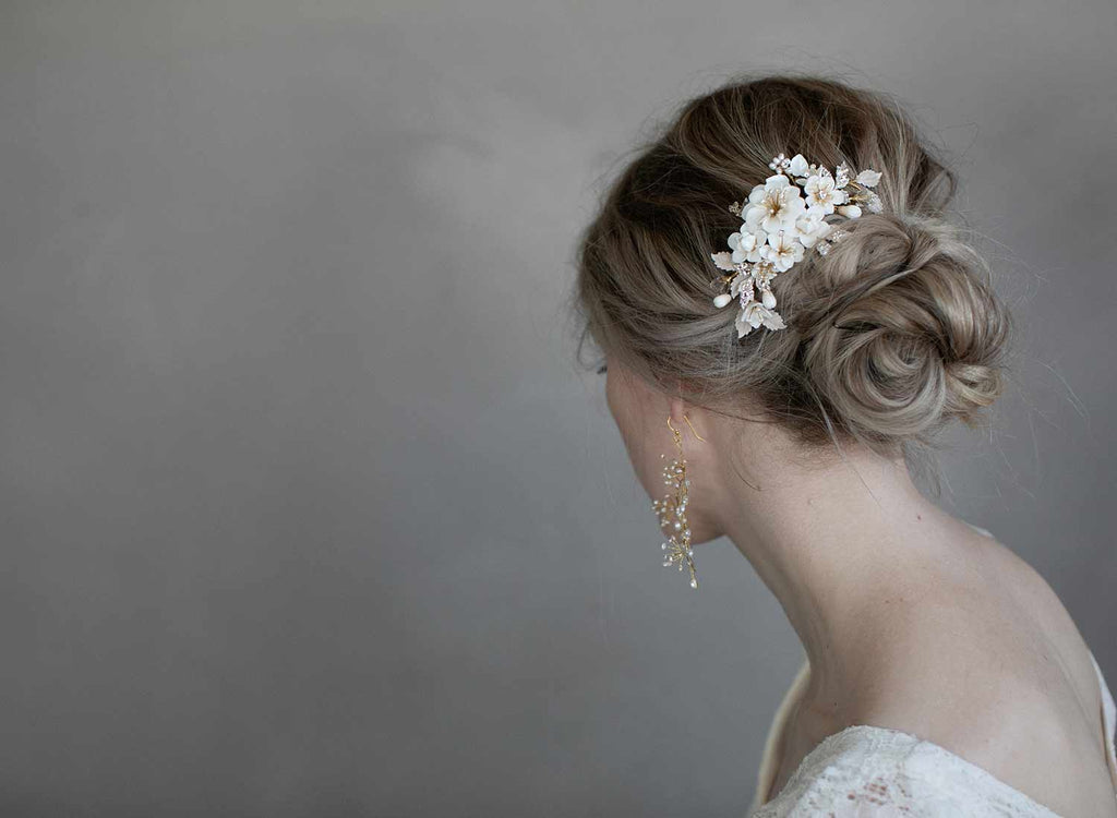 bridal floral hair comb, handmade, twigs and honey, wedding