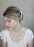 baby's breath pearl spray chandelier bridal earrings, twigs & honey