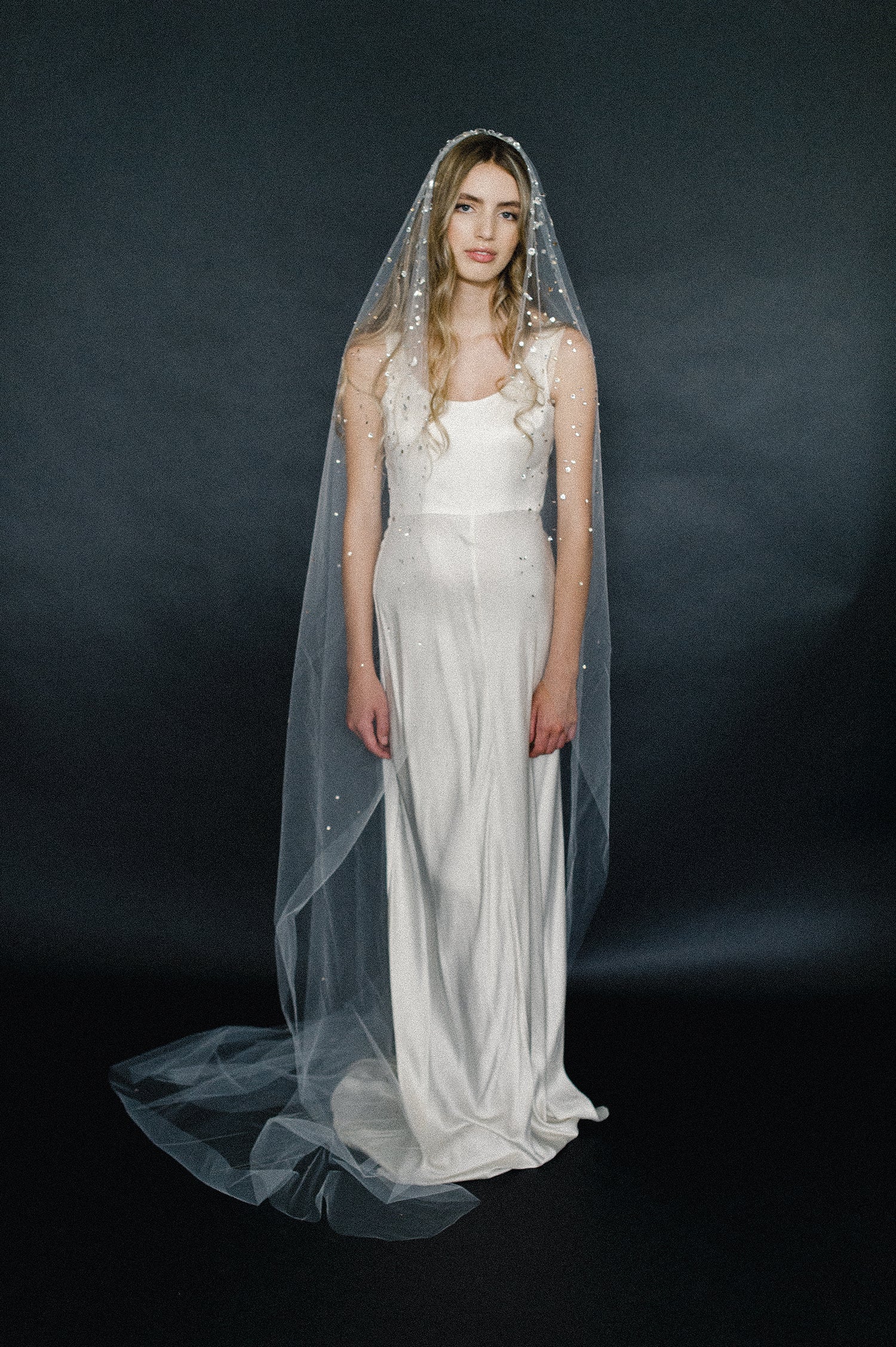 bridal train veil with crystals, wedding veil, twigs and honey, tulle
