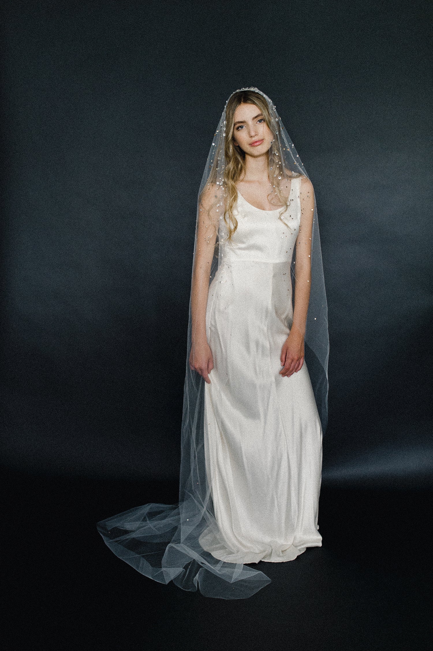bridal train veil with crystals, wedding veil, twigs and honey, tulle