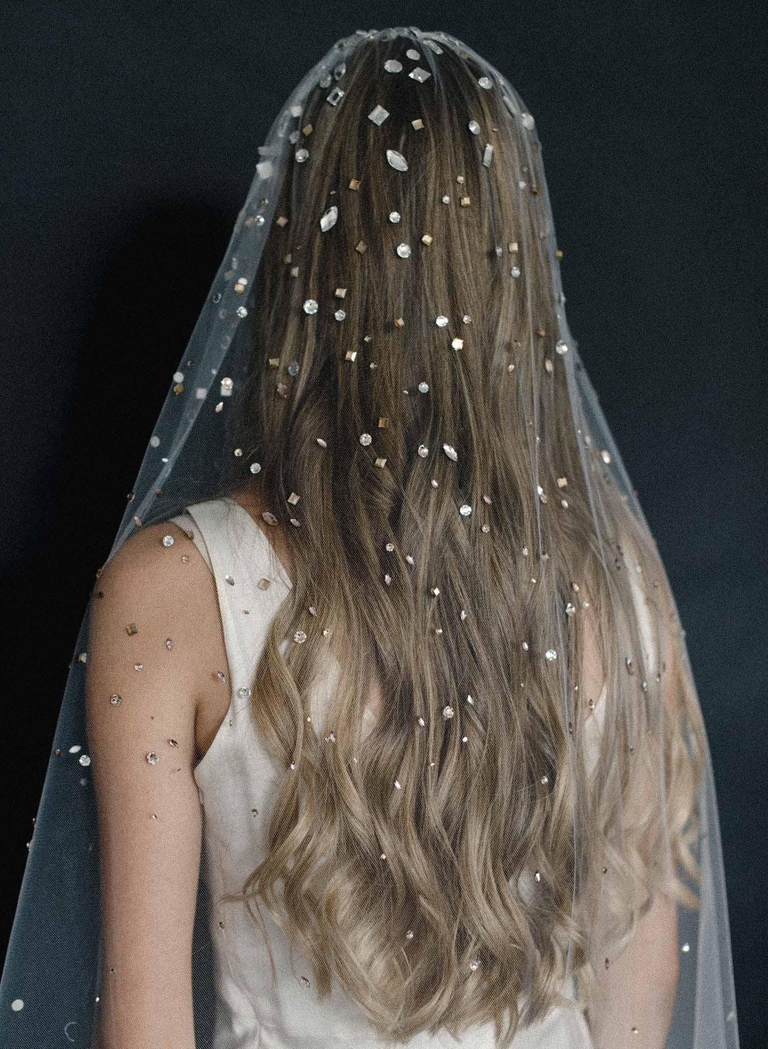 Crystal confetti train bridal veil - Style #2062