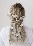 Pearlescent flowers bridal hair pin set of 3 - Style #2077