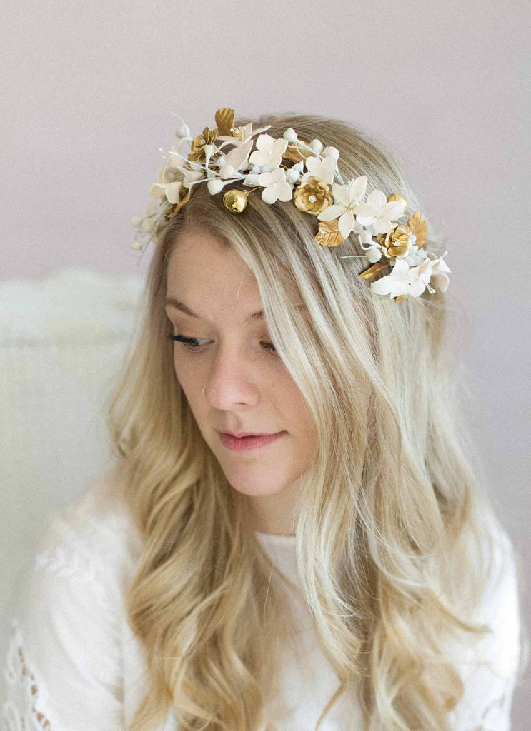 clay flower headpiece, bridal headband, floral headpiece, woodland inspired, wedding floral headband, twigs and honey