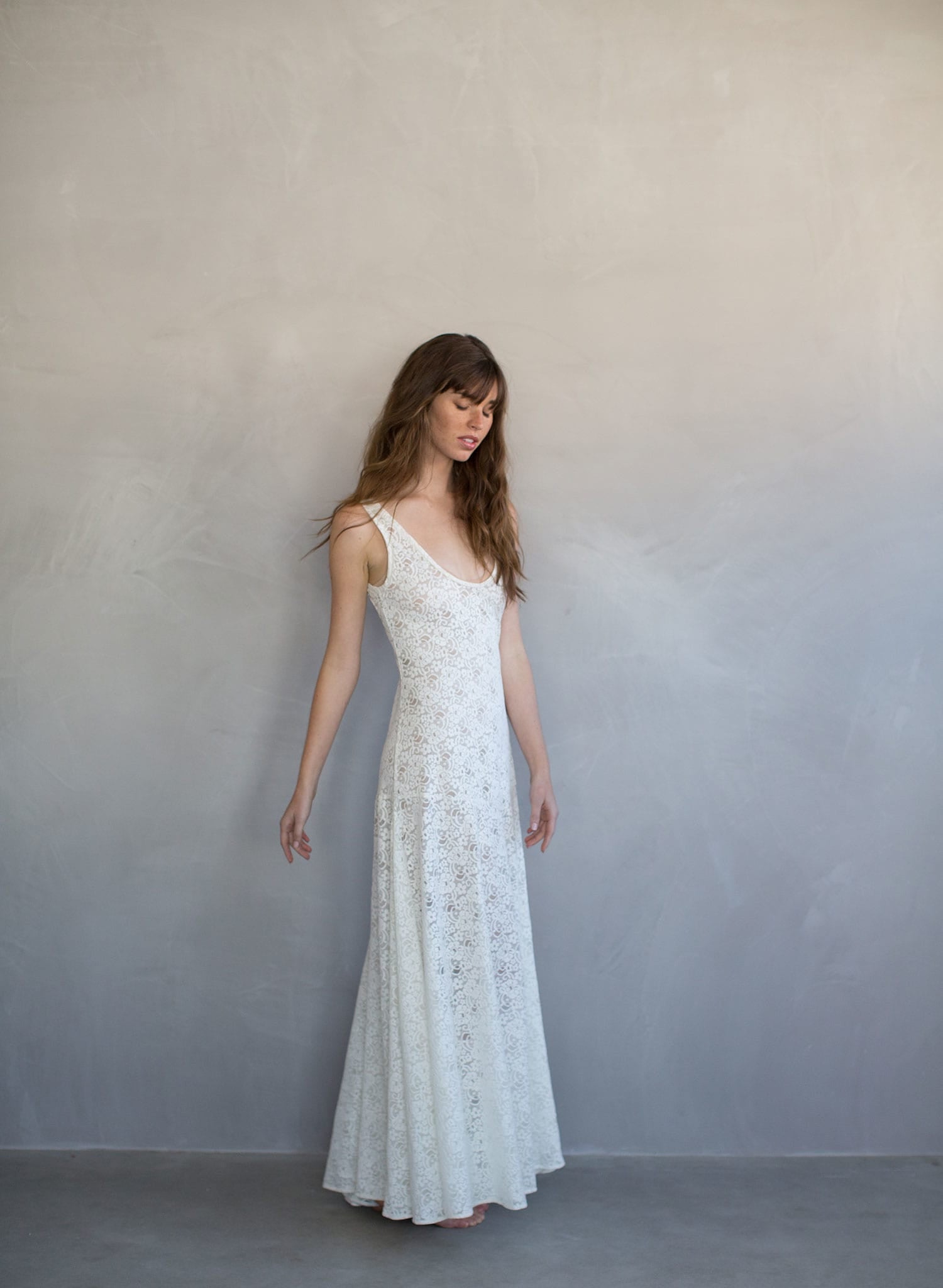 Lace slip dress, beach wedding dress, lingerie, lace gown, ivory, stretch lace, twigs and honey, twigs & honey