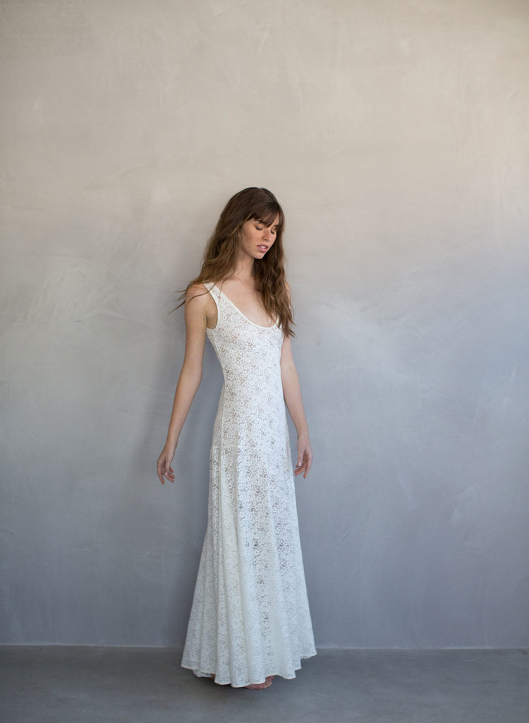Lace slip dress, beach wedding dress, lingerie, lace gown, ivory, stretch lace, twigs and honey, twigs & honey