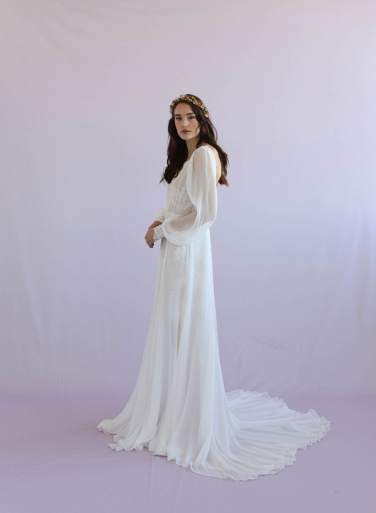 Petunia - Long sleeve silk gown - Style #TH026