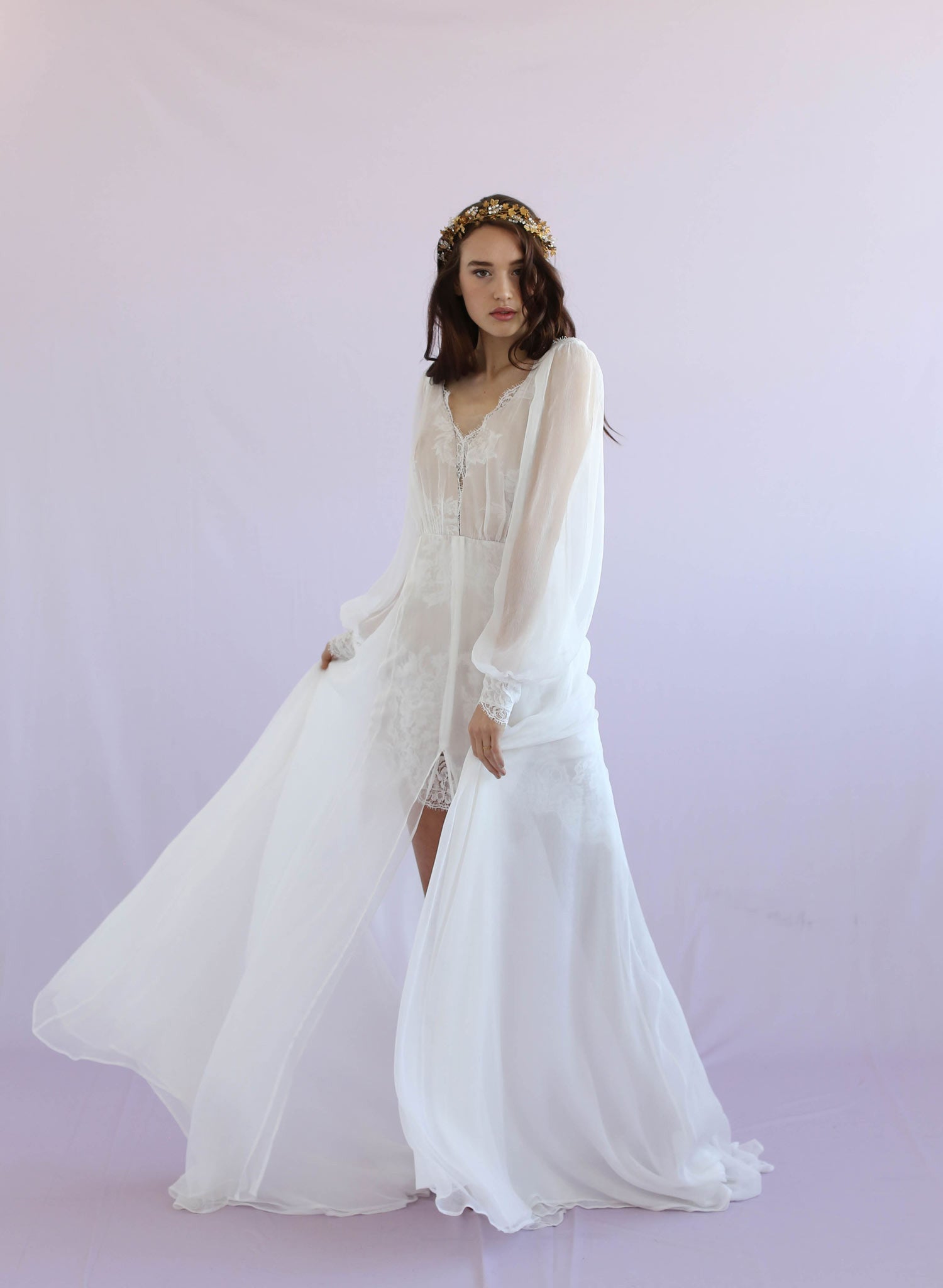 Petunia - Long sleeve silk gown - Style #TH026