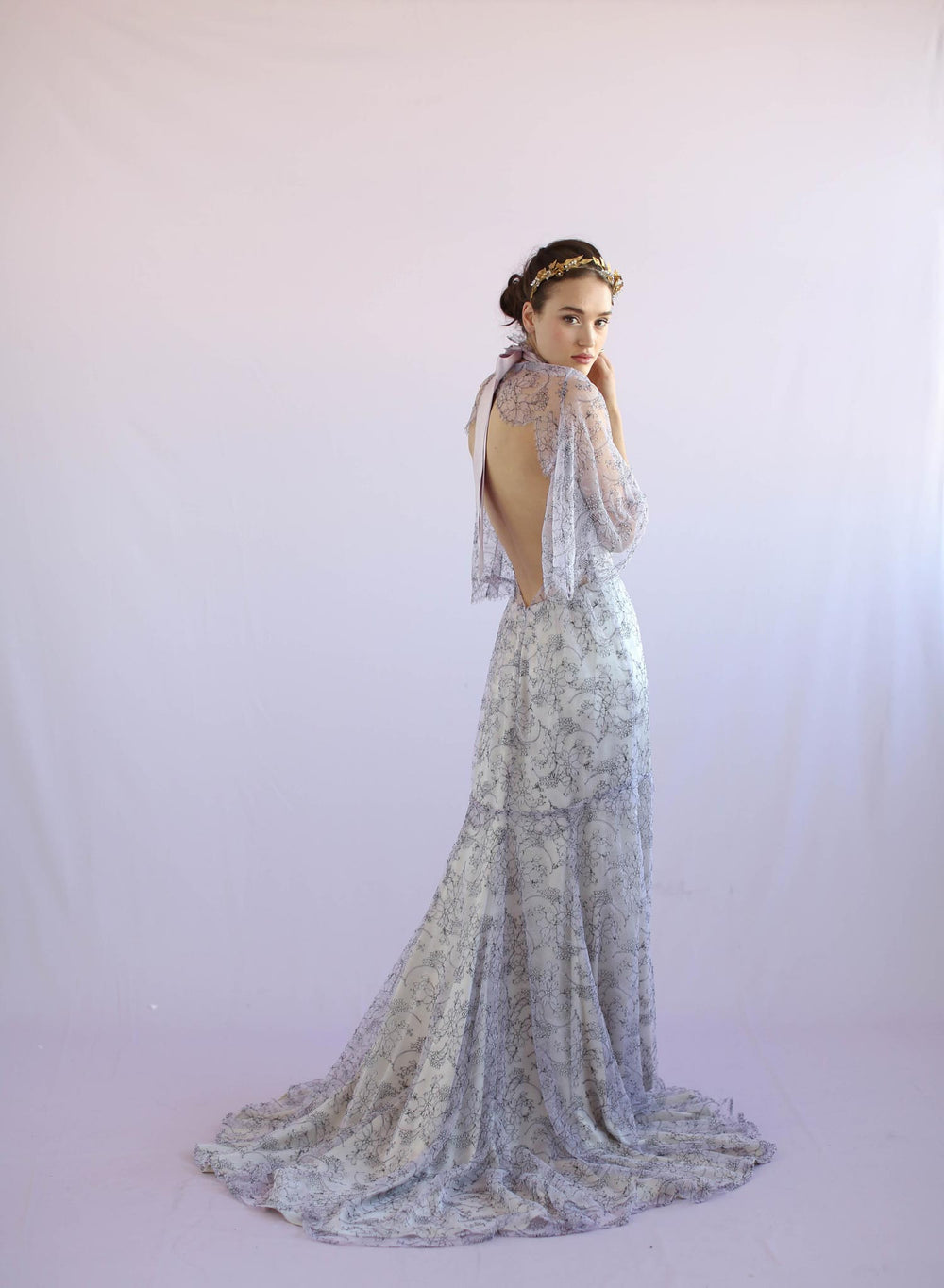 Halter Chiffon Gown Triangular Open Back Wisteria Plus Size
