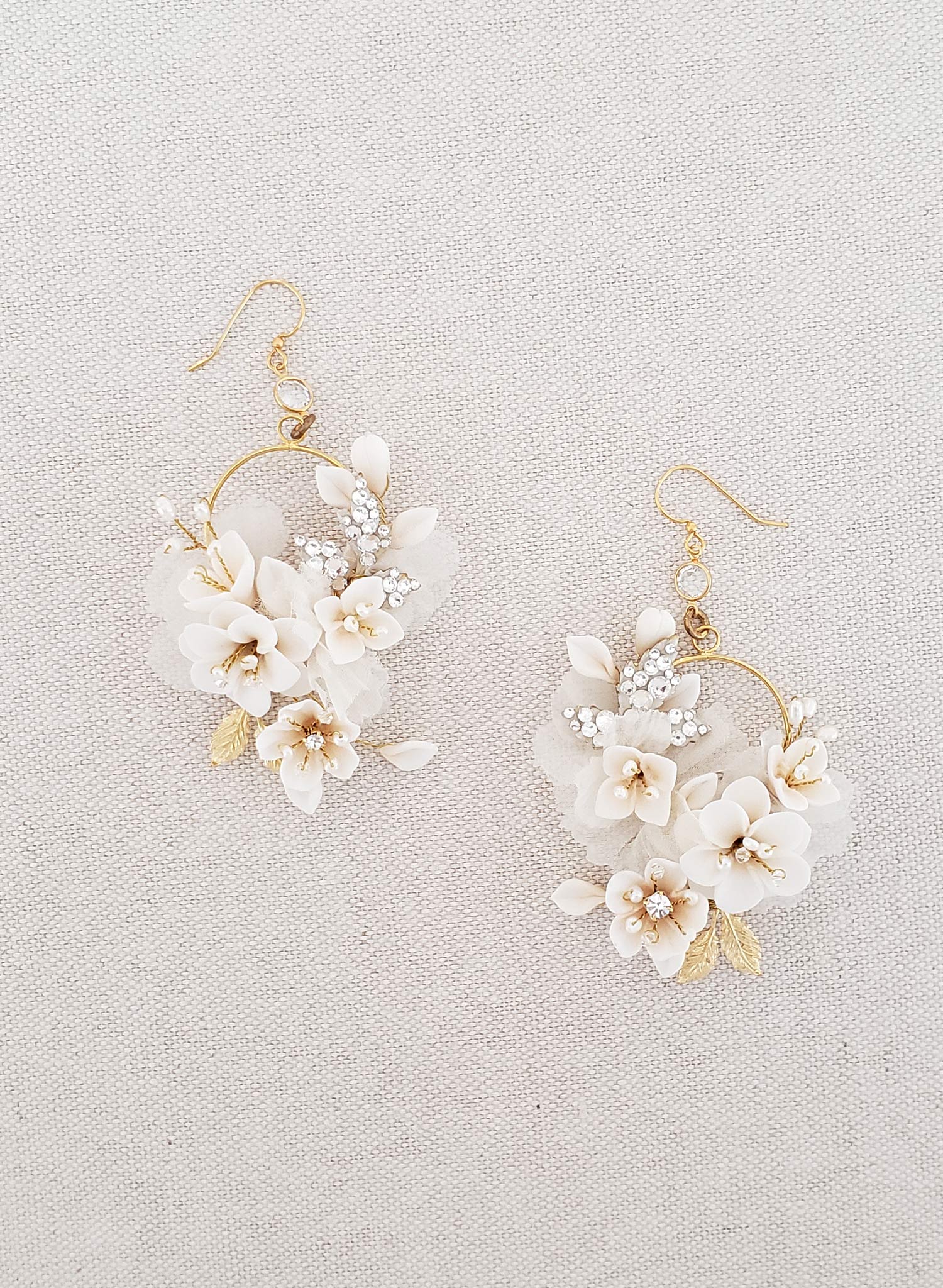 Clay flower bridal earrings - Creamy blossom and silk flower earrings -  Style #951