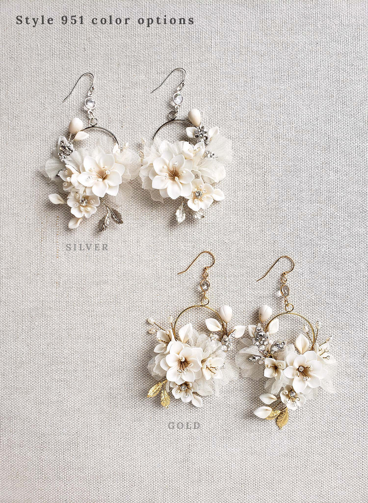 Creamy blossom and silk flower earrings - Style #951