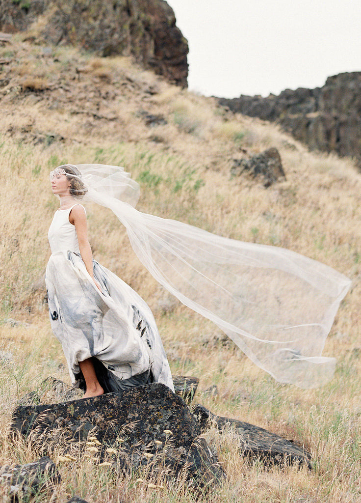 cathedral length wedding veil with blusher, tulle veil, chapel