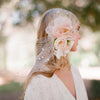 Silk flower bouquet with bandeau birdcage veil - Style # 304