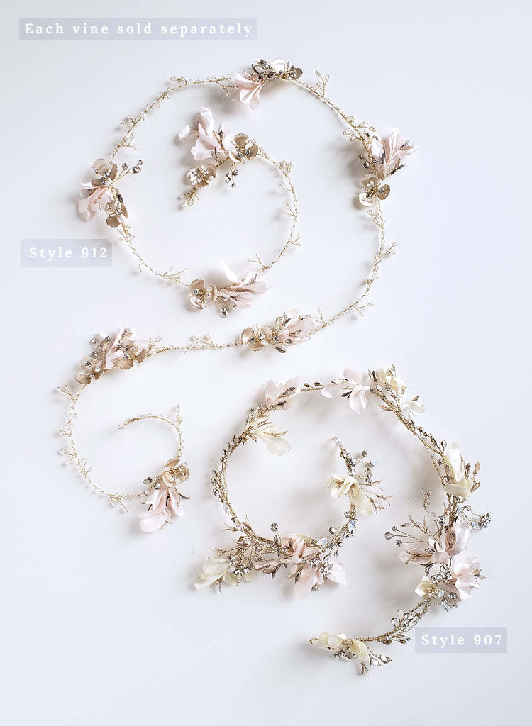 Extra long blushing blossom and crystal hair vine - Style #912