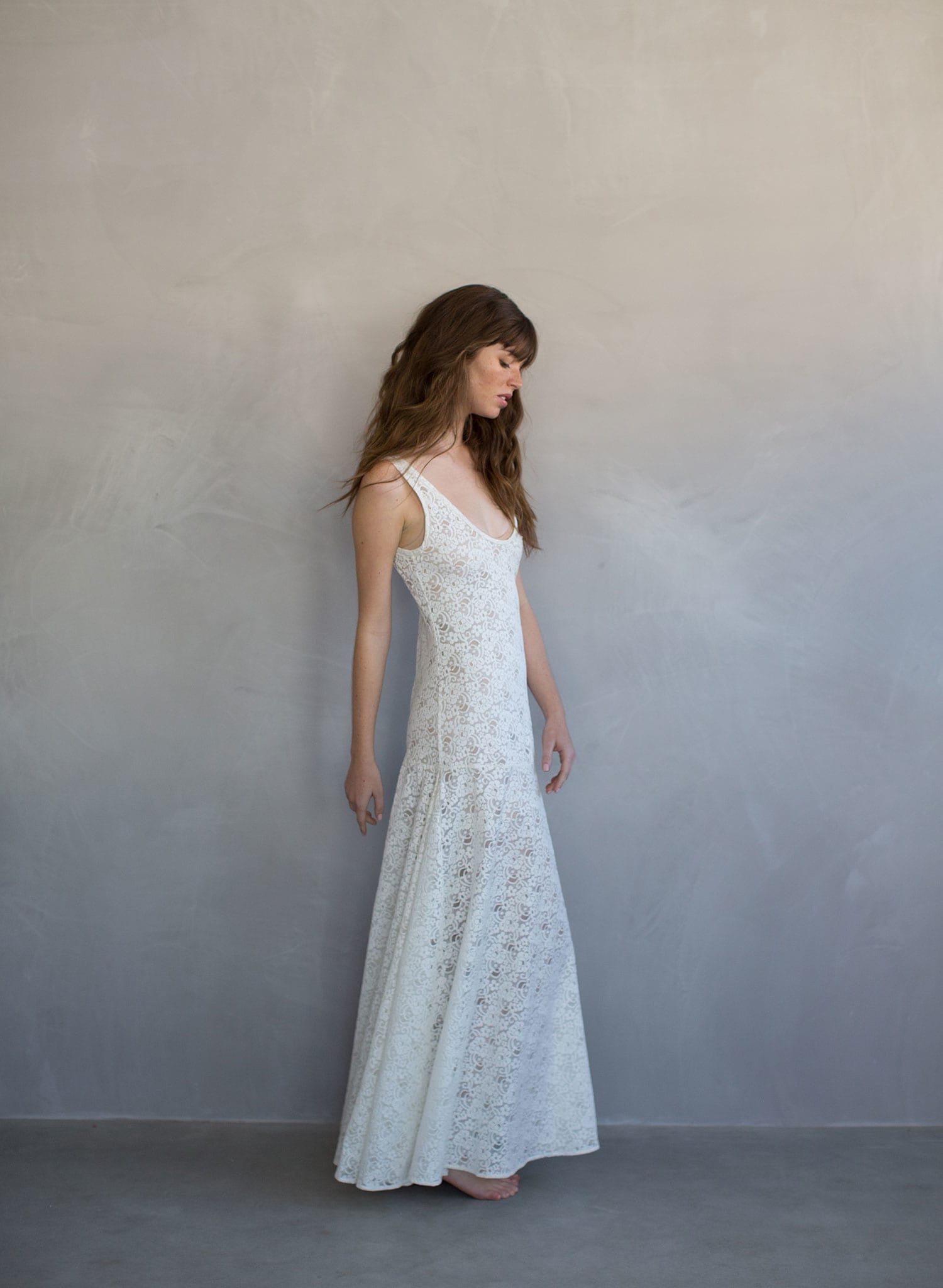 Lace slip dress, beach wedding dress, lingerie, lace gown, ivory, stretch lace, twigs and honey, twigs & honey