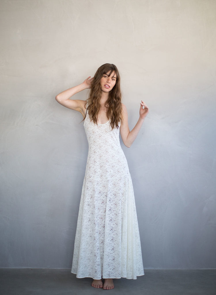 Lace slip dress, beach wedding dress, lingerie, lace gown, ivory, stretch lace, twigs and honey, twigs & honey