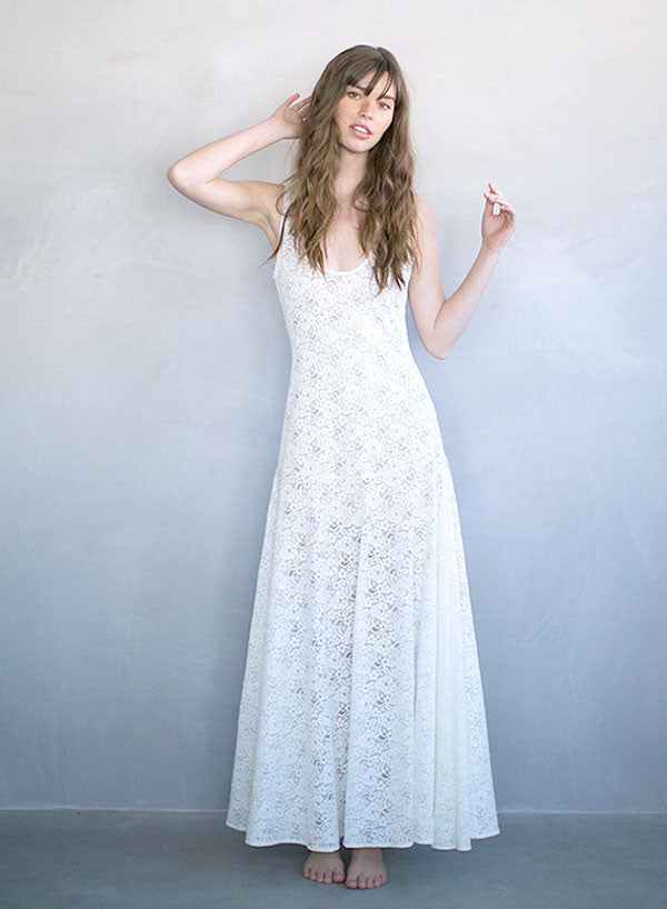 Lace slip dress, beach wedding dress, lingerie, lace gown, ivory, stretch lace, twigs and honey, twigs & honey