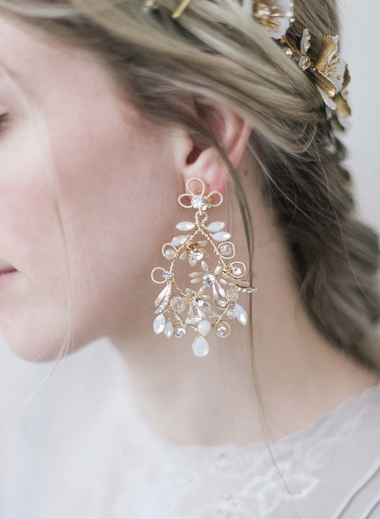 Twigs & Honey Crystal and Silk Petal Chandelier Earrings